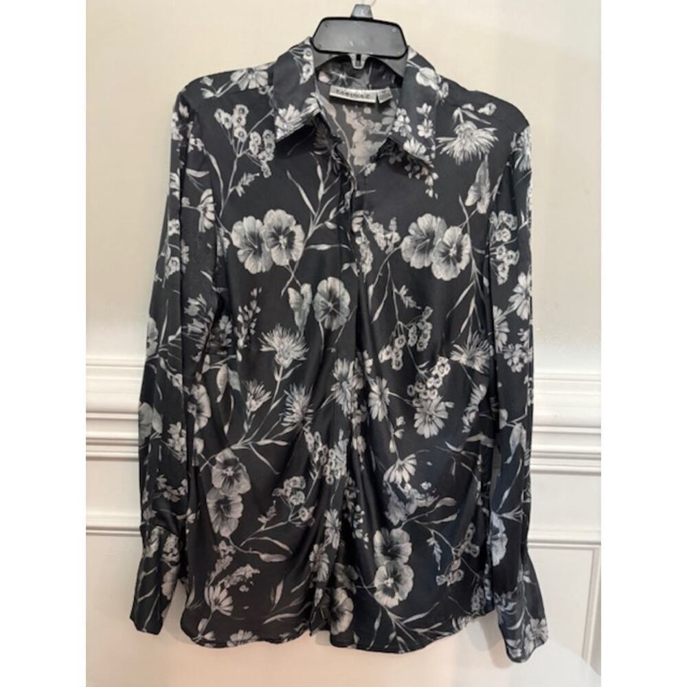 Farinaz Taghavi Blouse Top Floral 100% Silk Old Money Quiet Luxury Designer Sz10